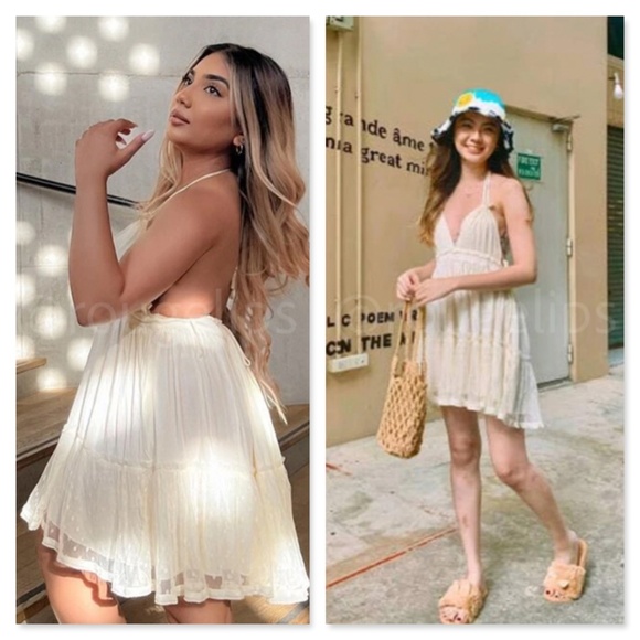 Backless Babydoll Short Dress in Beige - Picture 15 of 16